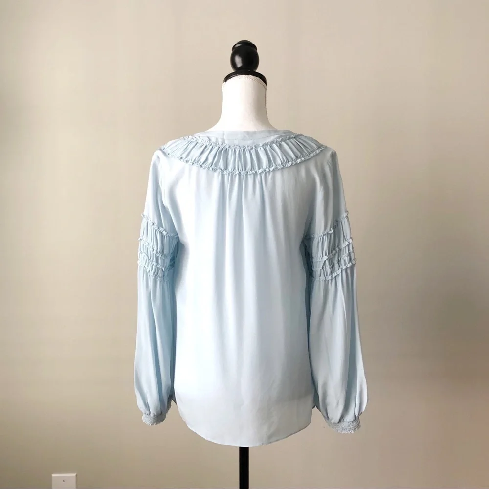 ECRU | The Bacall Silk Baby Blue Button Down Blouse  Sz S - Picture 8 of 9